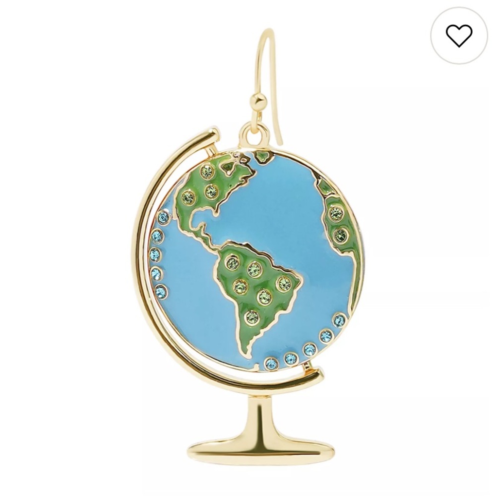 ⭐️NEW Black Diamond Gold Tone Metal Blue World Globe Drop Earrings - Picture 3 of 11